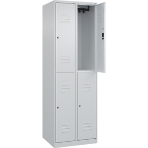 C+P Doppelstock-Spind Classic PLUS, 2 Abteile, lichtgrau, HxB 1850 x 600 mm, mit Bodengleitern, Zylinderschloss