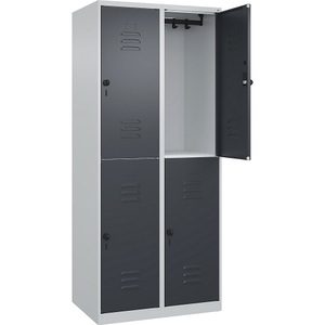 C+P Doppelstock-Spind Classic PLUS, 2 Abteile, lichtgrau / grau, HxB 1850 x 800 mm, mit Bodengleitern, Drehriegel