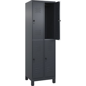 C+P Doppelstock-Spind Classic PLUS, 2 Abteile, grau, HxB 1950 x 600 mm, mit Füßen, Drehriegel
