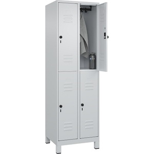 C+P Doppelstock-Spind Classic PLUS, 2 Abteile, lichtgrau, HxB 1950 x 600 mm, mit Füßen, Drehriegel
