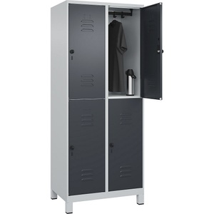 C+P Doppelstock-Spind Classic PLUS, 2 Abteile, lichtgrau / grau, HxB 1950 x 800 mm, mit Füßen, Drehriegel