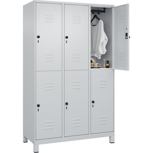C+P Doppelstock-Spind Classic PLUS, 3 Abteile, lichtgrau, HxB 1950 x 1200 mm, mit Füßen, Drehriegel
