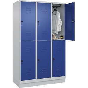 CP, C+P Doppelstock-Spind Classic PLUS, 3 Abteile, lichtgrau / enzianblau, HxB 1950 x 1200 mm, mit Bodensockel, Drehriegel