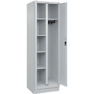 C+P Putzmittelspind Classic PLUS, 1 Abteil, Trennwand mittig, lichtgrau, B 600 mm, mit Bodensockel, Zylinderschloss