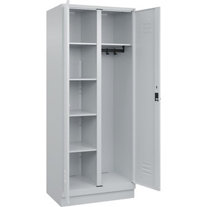 C+P Putzmittelspind Classic PLUS, 1 Abteil, Trennwand mittig, lichtgrau, B 800 mm, mit Bodensockel, Drehriegel