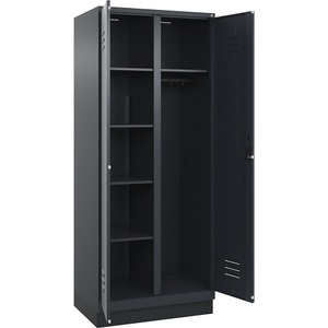 C+P Putzmittelspind Classic PLUS, 1 Abteil, Trennwand mittig, grau, B 800 mm, mit Bodensockel, Zylinderschloss