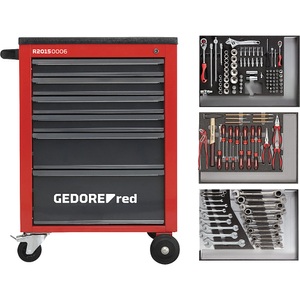 Gedore RED, Gedore RED R21560004 3301673 Werkzeugset, GEDORE Werkstattwagen MECHANIC, befüllt, 6 Schubladen, 129 Teile, rot/schwarz, HxBxT 910 x 628 x 418 mm