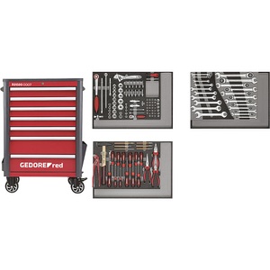 Gedore RED, Gedore RED R22071004 3301694 Werkzeugset, GEDORE Werkstattwagen WINGMAN inkl. 129 Werkzeugen, 7 Schubladen, 129-teiliges Werkzeugsortiment, HxBxT 1034 x 724 x 470 mm
