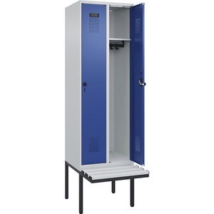 undefined, Spind Evolo PLUS Sitzbank, 2 Abteile, lichtgrau / enzianblau, B 600 mm, Sicherheits-Drehriegel, mit auskragender Sitzbank, Kunststoff, Spind Evolo PLUS Sitzbank, 2 Abteile, lichtgrau / enzianblau, B 600 mm, Sicherheits-Drehriegel, mit auskragender Sitzbank, Kunststoff