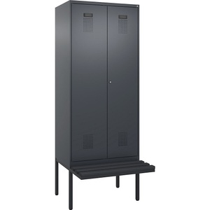 undefined, Schwarz-Weiß-Spind Evolo PLUS Sitzbank, 2 Abteile, grau, B 800 mm, Zylinderschloss, mit auskragender Sitzbank, Kunststoff, Schwarz-Weiß-Spind Evolo PLUS Sitzbank, 2 Abteile, grau, B 800 mm, Zylinderschloss, mit auskragender Sitzbank, Kunststoff