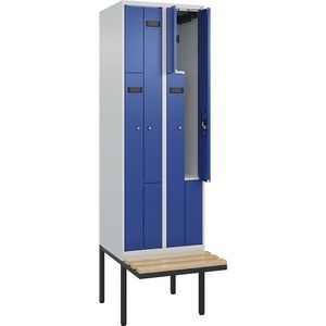 undefined, Z-Spind Evolo PLUS Sitzbank, 2 Abteile, lichtgrau / enzianblau, B 600 mm, Zylinderschloss, mit auskragender Sitzbank, Buche, Z-Spind Evolo PLUS Sitzbank, 2 Abteile, lichtgrau / enzianblau, B 600 mm, Zylinderschloss, mit auskragender Sitzbank, Buche