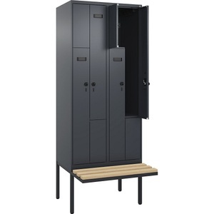 undefined, Z-Spind Evolo PLUS Sitzbank, 2 Abteile, grau, B 800 mm, Sicherheits-Drehriegel, mit auskragender Sitzbank, Buche, Z-Spind Evolo PLUS Sitzbank, 2 Abteile, grau, B 800 mm, Sicherheits-Drehriegel, mit auskragender Sitzbank, Buche