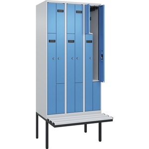 undefined, Z-Spind Evolo PLUS Sitzbank, 3 Abteile, lichtgrau / lichtblau, B 900 mm, Zylinderschloss, mit auskragender Sitzbank, Kunststoff, Z-Spind Evolo PLUS Sitzbank, 3 Abteile, lichtgrau / lichtblau, B 900 mm, Zylinderschloss, mit auskragender Sitzbank, Kunststoff