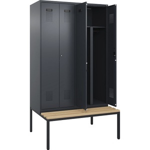 undefined, Schwarz-Weiß-Spind Evolo PLUS Sitzbank, 4 Abteile, grau, B 1200 mm, Zylinderschloss, mit untergebauter Sitzbank, Buche, Schwarz-Weiß-Spind Evolo PLUS Sitzbank, 4 Abteile, grau, B 1200 mm, Zylinderschloss, mit untergebauter Sitzbank, Buche