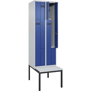 undefined, Z-Spind Evolo PLUS Sitzbank, 2 Abteile, lichtgrau / enzianblau, B 600 mm, Zylinderschloss, mit untergebauter Sitzbank, Kunststoff, Z-Spind Evolo PLUS Sitzbank, 2 Abteile, lichtgrau / enzianblau, B 600 mm, Zylinderschloss, mit untergebauter Sitzbank, Kunststoff
