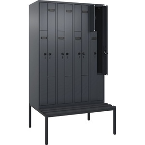 undefined, Z-Spind Evolo PLUS Sitzbank, 4 Abteile, grau, B 1200 mm, Sicherheits-Drehriegel, mit untergebauter Sitzbank, Kunststoff, Z-Spind Evolo PLUS Sitzbank, 4 Abteile, grau, B 1200 mm, Sicherheits-Drehriegel, mit untergebauter Sitzbank, Kunststoff