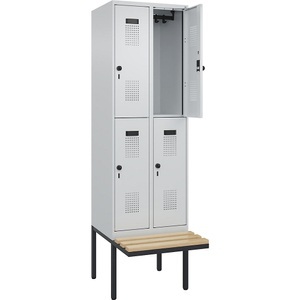 undefined, Doppelstock-Spind Evolo PLUS Sitzbank, 2 Abteile, lichtgrau / lichtgrau, B 600 mm, Sicherheits-Drehriegel, mit auskragender Sitzbank, Buche, Doppelstock-Spind Evolo PLUS Sitzbank, 2 Abteile, lichtgrau / lichtgrau, B 600 mm, Sicherheits-Drehriegel, mit auskragender Sitzbank, Buche