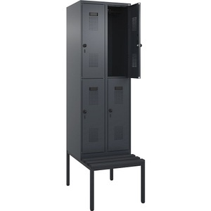 undefined, Doppelstock-Spind Evolo PLUS Sitzbank, 2 Abteile, grau, B 600 mm, Sicherheits-Drehriegel, mit untergebauter Sitzbank, Kunststoff, Doppelstock-Spind Evolo PLUS Sitzbank, 2 Abteile, grau, B 600 mm, Sicherheits-Drehriegel, mit untergebauter Sitzbank, Kunststoff