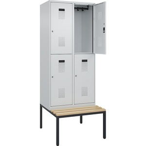 undefined, Doppelstock-Spind Evolo PLUS Sitzbank, 2 Abteile, lichtgrau / lichtgrau, B 800 mm, Zylinderschloss, mit untergebauter Sitzbank, Buche, Doppelstock-Spind Evolo PLUS Sitzbank, 2 Abteile, lichtgrau / lichtgrau, B 800 mm, Zylinderschloss, mit untergebauter Sitzbank, Buche
