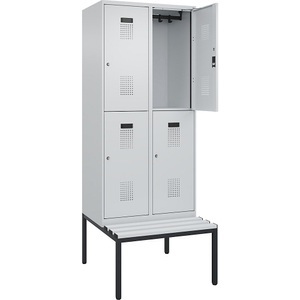 undefined, Doppelstock-Spind Evolo PLUS Sitzbank, 2 Abteile, lichtgrau / lichtgrau, B 800 mm, Zylinderschloss, mit untergebauter Sitzbank, Kunststoff, Doppelstock-Spind Evolo PLUS Sitzbank, 2 Abteile, lichtgrau / lichtgrau, B 800 mm, Zylinderschloss, mit untergebauter Sitzbank, Kunststoff