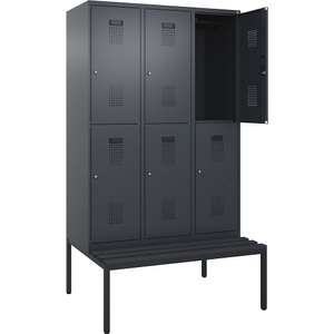 undefined, Doppelstock-Spind Evolo PLUS Sitzbank, 3 Abteile, grau, B 1200 mm, Zylinderschloss, mit untergebauter Sitzbank, Kunststoff, Doppelstock-Spind Evolo PLUS Sitzbank, 3 Abteile, grau, B 1200 mm, Zylinderschloss, mit untergebauter Sitzbank, Kunststoff