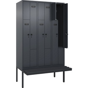 undefined, Z-Spind Evolo PLUS Sitzbank, 3 Abteile, grau, B 1200 mm, Sicherheits-Drehriegel, mit auskragender Sitzbank, Kunststoff, Z-Spind Evolo PLUS Sitzbank, 3 Abteile, grau, B 1200 mm, Sicherheits-Drehriegel, mit auskragender Sitzbank, Kunststoff
