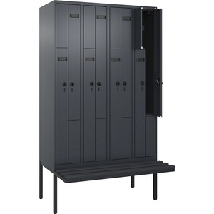 undefined, Z-Spind Evolo PLUS Sitzbank, 4 Abteile, grau, B 1200 mm, Sicherheits-Drehriegel, mit auskragender Sitzbank, Kunststoff, Z-Spind Evolo PLUS Sitzbank, 4 Abteile, grau, B 1200 mm, Sicherheits-Drehriegel, mit auskragender Sitzbank, Kunststoff