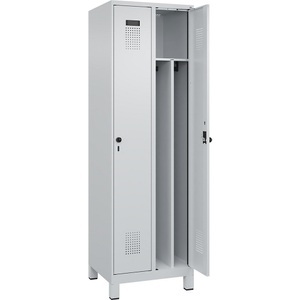 undefined, Spind Evolo PLUS Trennwand mittig, 2 Abteile, lichtgrau, B 600 mm, mit breiten Füßen, Sicherheits-Drehriegel, Spind Evolo PLUS Trennwand mittig, 2 Abteile, lichtgrau, B 600 mm, mit breiten Füßen, Sicherheits-Drehriegel