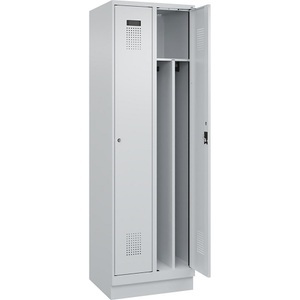 undefined, Spind Evolo PLUS Trennwand mittig, 2 Abteile, lichtgrau, B 600 mm, mit Bodensockel, Zylinderschloss, Spind Evolo PLUS Trennwand mittig, 2 Abteile, lichtgrau, B 600 mm, mit Bodensockel, Zylinderschloss