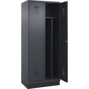 undefined, Spind Evolo PLUS Trennwand mittig, 2 Abteile, grau, B 800 mm, mit Bodensockel, Zylinderschloss, Spind Evolo PLUS Trennwand mittig, 2 Abteile, grau, B 800 mm, mit Bodensockel, Zylinderschloss