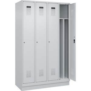 undefined, Spind Evolo PLUS Trennwand mittig, 4 Abteile, lichtgrau, B 1200 mm, mit Bodensockel, Zylinderschloss, Spind Evolo PLUS Trennwand mittig, 4 Abteile, lichtgrau, B 1200 mm, mit Bodensockel, Zylinderschloss