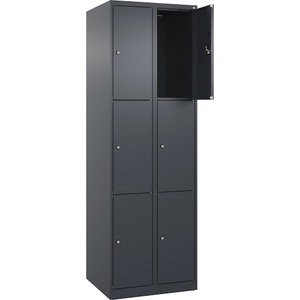 undefined, 3er-Schließfachschrank Evolo PLUS, 2 Abteile, grau, B 600 mm, 6 Fächer, mit Bodengleitern, Zylinderschloss, 3er-Schließfachschrank Evolo PLUS, 2 Abteile, grau, B 600 mm, 6 Fächer, mit Bodengleitern, Zylinderschloss