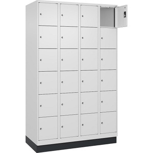 undefined, 6er-Schließfachschrank Evolo PLUS, 4 Abteile, weiß, B 1200 mm, 24 Fächer, mit Bodensockel, Zylinderschloss, 6er-Schließfachschrank Evolo PLUS, 4 Abteile, weiß, B 1200 mm, 24 Fächer, mit Bodensockel, Zylinderschloss