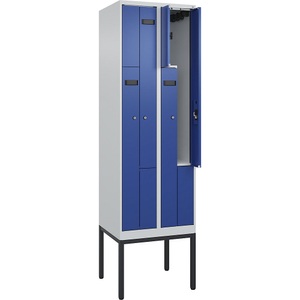 undefined, Z-Spind Evolo PLUS, 2 Abteile, lichtgrau / enzianblau, B 600 mm, 4 Fächer, mit schmalen Füßen, Zylinderschloss, Z-Spind Evolo PLUS, 2 Abteile, lichtgrau / enzianblau, B 600 mm, 4 Fächer, mit schmalen Füßen, Zylinderschloss