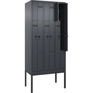 undefined, Z-Spind Evolo PLUS, 3 Abteile, grau, B 900 mm, 6 Fächer, mit schmalen Füßen, Sicherheits-Drehriegel, Z-Spind Evolo PLUS, 3 Abteile, grau, B 900 mm, 6 Fächer, mit schmalen Füßen, Sicherheits-Drehriegel