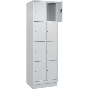 undefined, 4er-Schließfachschrank Evolo PLUS, 2 Abteile, lichtgrau, B 600 mm, 8 Fächer, mit Bodensockel, Zylinderschloss, 4er-Schließfachschrank Evolo PLUS, 2 Abteile, lichtgrau, B 600 mm, 8 Fächer, mit Bodensockel, Zylinderschloss