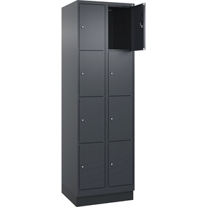 undefined, 4er-Schließfachschrank Evolo PLUS, 2 Abteile, grau, B 600 mm, 8 Fächer, mit Bodensockel, Zylinderschloss, 4er-Schließfachschrank Evolo PLUS, 2 Abteile, grau, B 600 mm, 8 Fächer, mit Bodensockel, Zylinderschloss