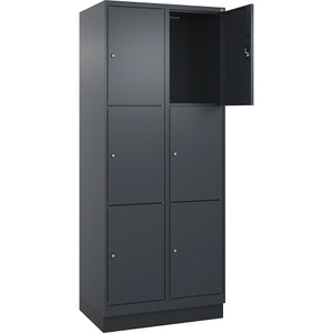 undefined, 3er-Schließfachschrank Evolo PLUS, 2 Abteile, grau, B 800 mm, 6 Fächer, mit Bodensockel, Zylinderschloss, 3er-Schließfachschrank Evolo PLUS, 2 Abteile, grau, B 800 mm, 6 Fächer, mit Bodensockel, Zylinderschloss