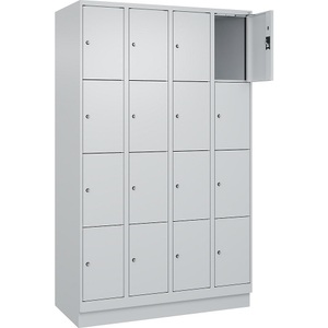undefined, 4er-Schließfachschrank Evolo PLUS, 4 Abteile, lichtgrau, B 1200 mm, 16 Fächer, mit Bodensockel, Zylinderschloss, 4er-Schließfachschrank Evolo PLUS, 4 Abteile, lichtgrau, B 1200 mm, 16 Fächer, mit Bodensockel, Zylinderschloss