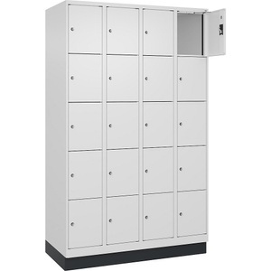 undefined, 5er-Schließfachschrank Evolo PLUS, 4 Abteile, weiß, B 1200 mm, 20 Fächer, mit Bodensockel, Zylinderschloss, 5er-Schließfachschrank Evolo PLUS, 4 Abteile, weiß, B 1200 mm, 20 Fächer, mit Bodensockel, Zylinderschloss