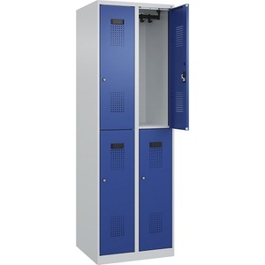 CP, C+P Doppelstock-Spind Evolo PLUS, 2 Abteile, lichtgrau / enzianblau, B 600 mm, mit Bodengleitern, Zylinderschloss, C+P Doppelstock-Spind Evolo PLUS, 2 Abteile, lichtgrau / enzianblau, B 600 mm, mit Bodengleitern, Zylinderschloss