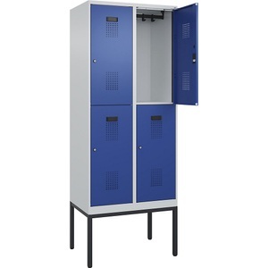 CP, C+P Doppelstock-Spind Evolo PLUS, 2 Abteile, lichtgrau / enzianblau, B 800 mm, mit schmalen Füßen, Zylinderschloss, C+P Doppelstock-Spind Evolo PLUS, 2 Abteile, lichtgrau / enzianblau, B 800 mm, mit schmalen Füßen, Zylinderschloss