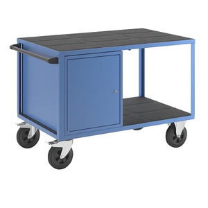 EUROKRAFT, EUROKRAFT Montagewagen, Tragfähigkeit 500 kg 1 Schrank links, Arbeitsfläche aus Kunststoff lichtblau RAL 5012, eurokraft pro Montagewagen, Tragfähigkeit 500 kg, 1 Schrank links, Arbeitsfläche aus Kunststoff, lichtblau RAL 5012