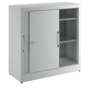 EUROKRAFT, EUROKRAFT Schiebetürschrank mit 2 Fachböden, HxB 1000 x 1000 mm Tiefe 420 mm, Türen lichtgrau RAL 7035, eurokraft pro Schiebetürschrank Höhe 1000 mm, mit 2 Fachböden, Tiefe 420 mm, Türen lichtgrau RAL 7035