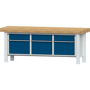 ANKE, ANKE Schwerlast-Werkbank, Plattenbreite 2250 mm, mit 3 Schubladen und 3 Flügeltüren, Plattenstärke 100 mm, ANKE Schwerlast-Werkbank, Plattenbreite 2250 mm, mit 3 Schubladen und 3 Flügeltüren, Plattenstärke 100 mm