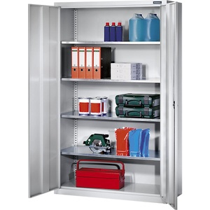 EUROKRAFT, EUROKRAFT Großraumschrank aus Stahlblech mit 4 Fachböden, ohne Sichtlagerkästen Korpus- und Türfarbe Lichtgrau, eurokraft pro Flügeltürschrank aus Stahlblech, HxBxT 1950 x 1200 x 500 mm, 4 Fachböden, Korpus- und Türfarbe Lichtgrau