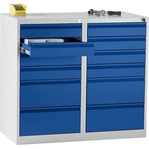 QUIPO, QUIPO Schubladenschrank, Stahl HxBxT 900 x 1000 x 500 mm, 12 Schubladen Schubladen enzianblau, eurokraft basic Schubladenschrank, Stahl, HxBxT 900 x 1000 x 500 mm, 12 Schubladen, Schubladen enzianblau
