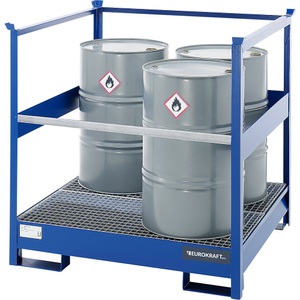 EUROKRAFT, EUROKRAFT Fass-Auffangwanne für Transport und Lagerung Rücken- und Seitenwände geschlossen, stapelbar für 4 Fässer, blau, eurokraft pro Fass-Auffangwanne für Transport und Lagerung, Rücken- und Seitenwände geschlossen, stapelbar, für 4 Fässer, blau