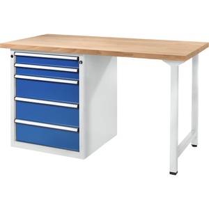 ANKE, ANKE Werkbank, stabil 5 Schubladen, Breite 1500 mm Buche massiv, ANKE Werkbank, Gestellbauweise Serie V, 5 Schubladen, Breite 1500 mm, Buche massiv