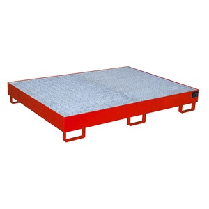 undefined, Regal-Bodenwanne 240 l Auffangvolumen, LxBxH 1750 x 1300 x 250 mm mit Gitterrost, rot lackiert, Regalwanne Typ RW/GR 1800, mit Gitterrost, rot RAL3000